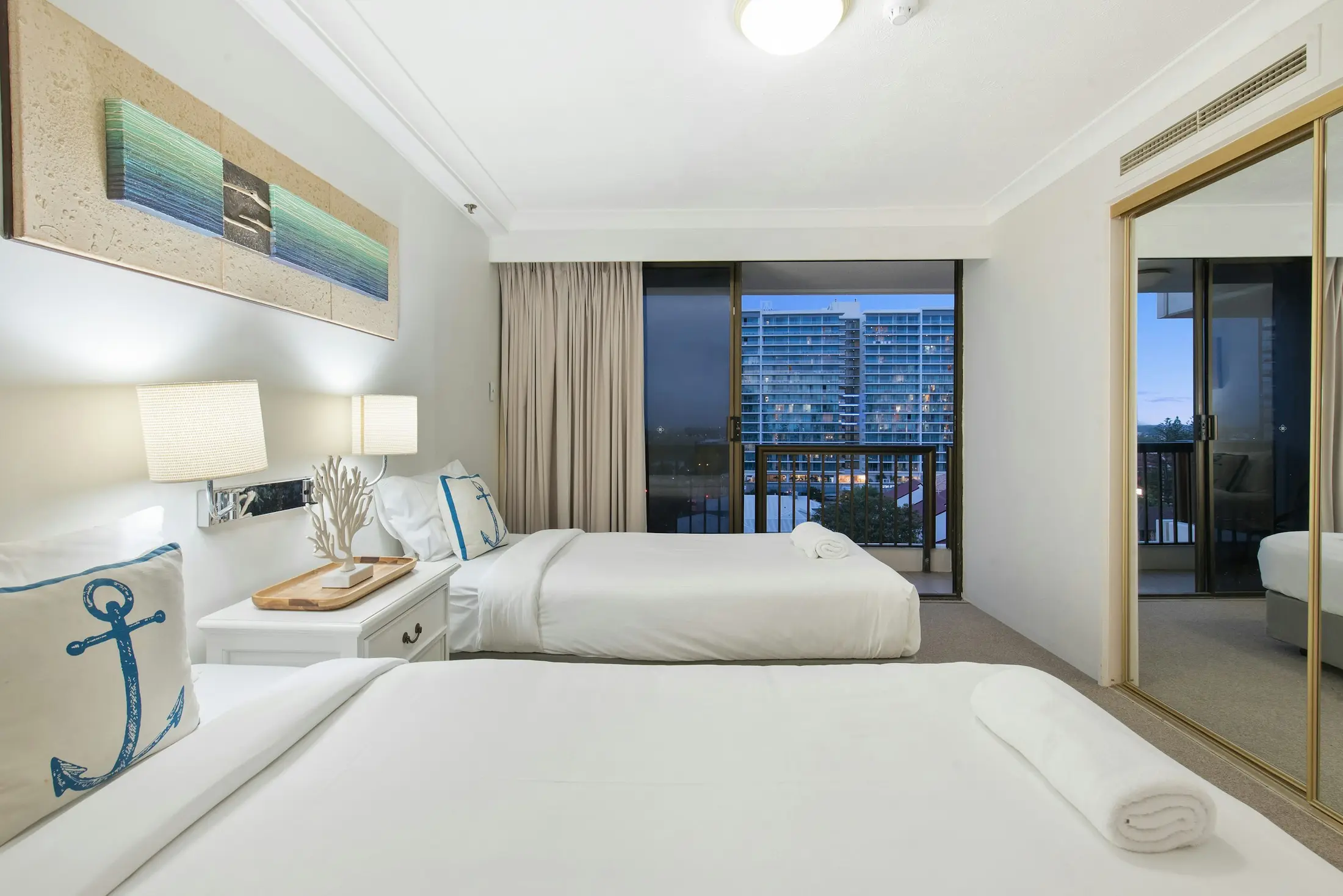 Bright serviced apartment interior arranged neatly for guests